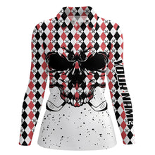 Load image into Gallery viewer, Black Red agryle pattern Womens golf polo shirts custom Golf skull clubs golf attire for women NQS6909