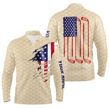 Load image into Gallery viewer, Mens golf polo shirts beige golf ball American flag patriotic golf clubs custom golf gifts NQS7077