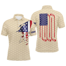 Load image into Gallery viewer, Mens golf polo shirts beige golf ball American flag patriotic golf clubs custom golf gifts NQS7077