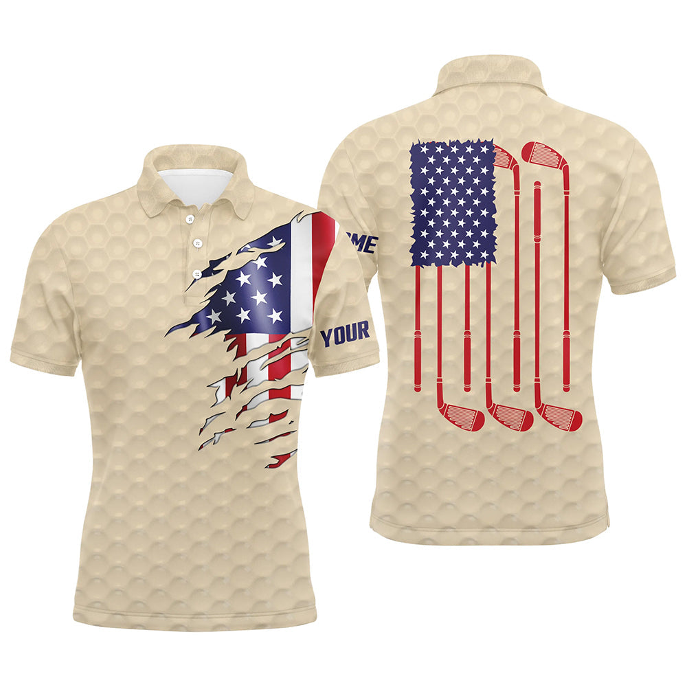 Mens golf polo shirts beige golf ball American flag patriotic golf clubs custom golf gifts NQS7077