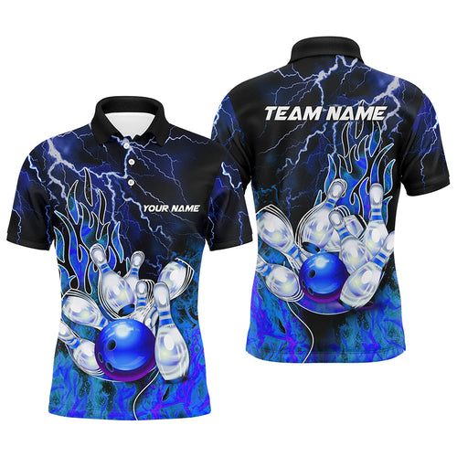 Men Bowling Polo Shirt Custom blue lightning thunder Bowling Team Jersey, gift for team Bowlers NQS7078