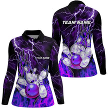 Load image into Gallery viewer, Women Bowling Polo Shirts Custom purple lightning thunder Bowling Team Jersey, gift for team Bowlers NQS7079