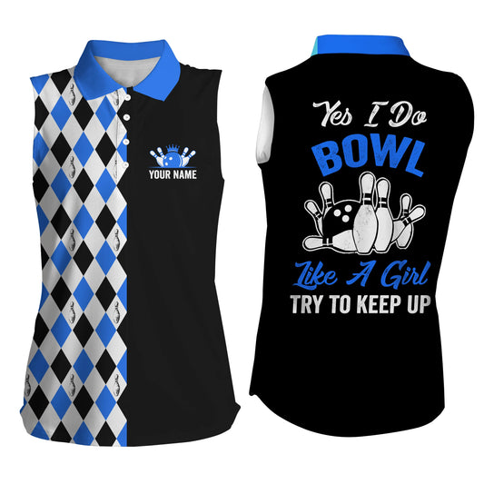 Custom sleeveless bowling shirt for women – personalized team jersey front view