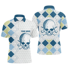 Load image into Gallery viewer, White golf ball skull Mens golf polo shirts custom blue argyle pattern golf apparel for men NQS7203