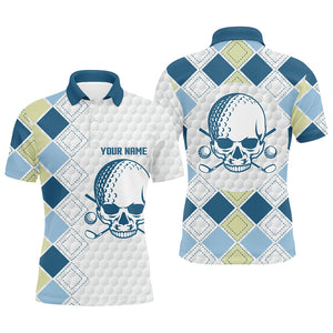 White golf ball skull Mens golf polo shirts custom blue argyle pattern golf apparel for men NQS7203