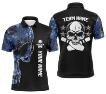 Load image into Gallery viewer, Blue camo black Bowling polo shirts for men custom team name Skull Bowling, team bowling shirts NQS5059