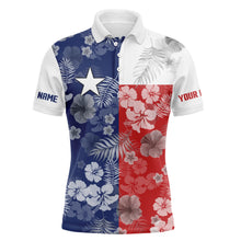 Load image into Gallery viewer, Mens golf polo shirts Texas flag patriotic tropical floral custom name team golf shirts for men NQS5065