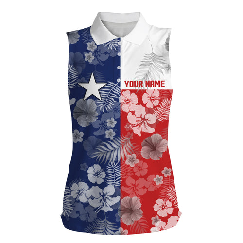 Women sleeveless polo shirt Texas flag patriotic tropical floral custom name golf shirts for women NQS5065