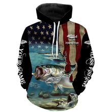 Load image into Gallery viewer, Striped Bass Striper Fishing 3D American Flag Patriotic Customize name All over print shirts NQS512