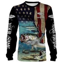 Load image into Gallery viewer, Striped Bass Striper Fishing 3D American Flag Patriotic Customize name All over print shirts NQS512