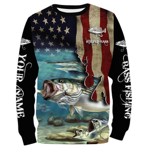 Striped Bass Striper Fishing 3D American Flag Patriotic Customize name All over print shirts NQS512