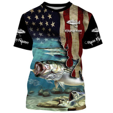 Load image into Gallery viewer, Striped Bass Striper Fishing 3D American Flag Patriotic Customize name All over print shirts NQS512