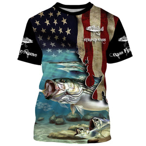 Striped Bass Striper Fishing 3D American Flag Patriotic Customize name All over print shirts NQS512