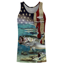 Load image into Gallery viewer, Striped Bass Striper Fishing 3D American Flag Patriotic Customize name All over print shirts NQS512