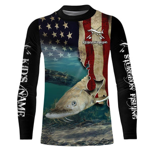Sturgeon Fishing 3D American Flag Patriotic Customize name All over print shirts NQS517