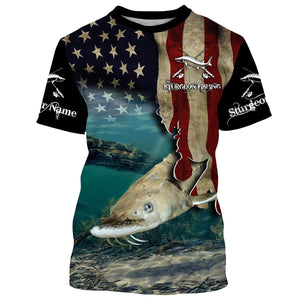 Sturgeon Fishing 3D American Flag Patriotic Customize name All over print shirts NQS517