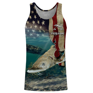 Sturgeon Fishing 3D American Flag Patriotic Customize name All over print shirts NQS517
