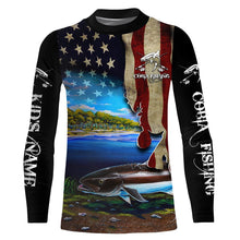 Load image into Gallery viewer, Cobia Fishing 3D American Flag Patriotic Customize name All over print fishing shirts NQS518