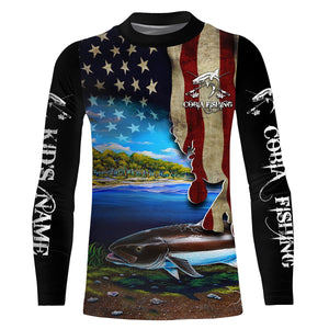 Cobia Fishing 3D American Flag Patriotic Customize name All over print fishing shirts NQS518