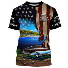 Load image into Gallery viewer, Cobia Fishing 3D American Flag Patriotic Customize name All over print fishing shirts NQS518
