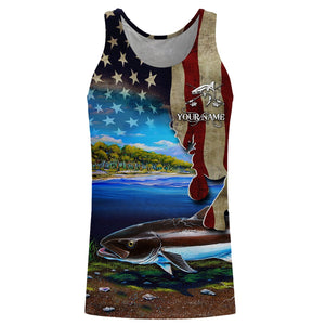 Cobia Fishing 3D American Flag Patriotic Customize name All over print fishing shirts NQS518