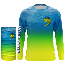 Load image into Gallery viewer, Mahi-mahi Dorado fishing green scales blue water camo Custom Name UV protection UPF 30+ fishing jersey NQS3678