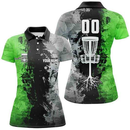 Custom name and number Disc Golf basket women polo shirts, ladies disc golf shirts | Green NQS6471