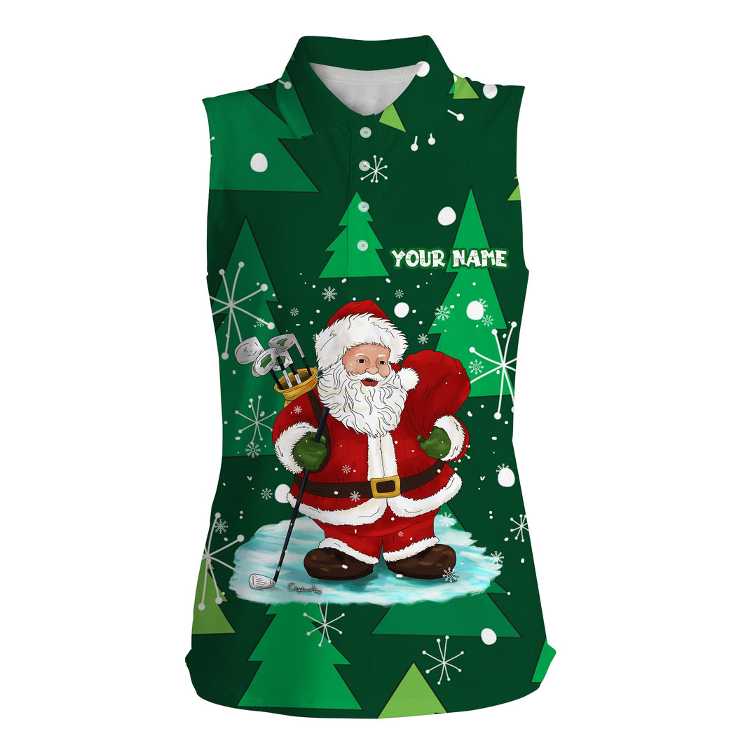 Womens sleeveless polo shirt custom Santa golf Christmas tree winter forest pattern, golf gifts NQS4438