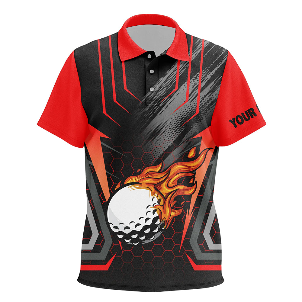 Black and red golf ball fire Kid golf polo shirts custom golfing gifts, golf tops for children NQS7087
