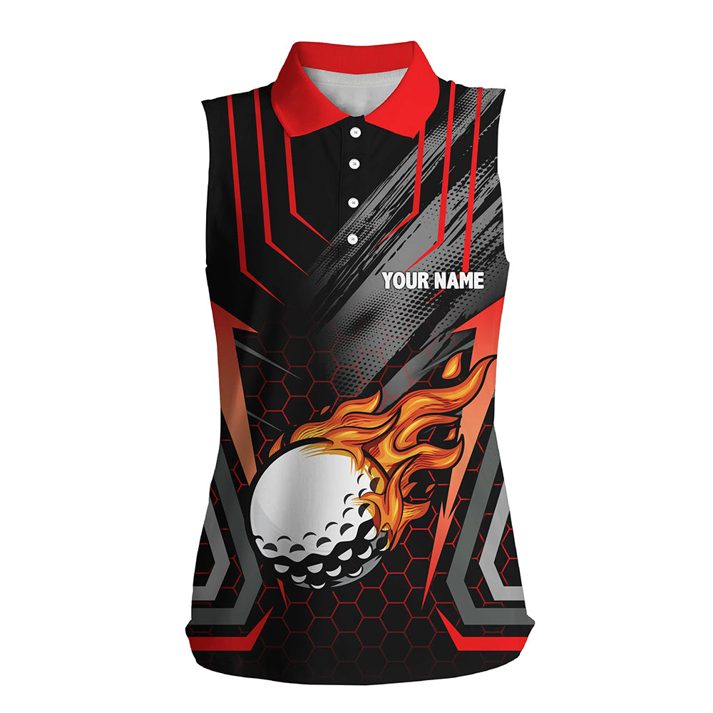 Black and red golf ball fire Womens sleeveless golf polo shirt custom golfing gifts, ladies golf tops NQS7087