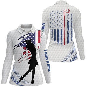 White golf ball Womens golf polos shirts custom American flag patriot golf tops for ladies NQS7209