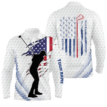 Load image into Gallery viewer, White golf ball pattern Mens golf polo shirts custom American flag patriot golf apparel for mens NQS7209