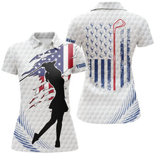 Load image into Gallery viewer, White golf ball Womens golf polos shirts custom American flag patriot golf tops for ladies NQS7209