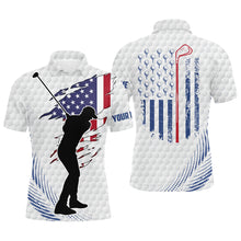 Load image into Gallery viewer, White golf ball pattern Mens golf polo shirts custom American flag patriot golf apparel for mens NQS7209