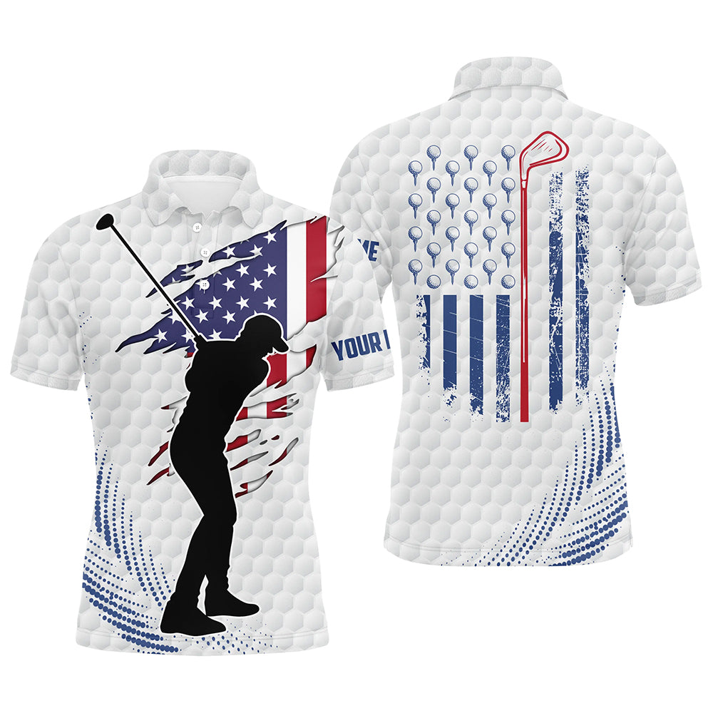 White golf ball pattern Mens golf polo shirts custom American flag patriot golf apparel for mens NQS7209