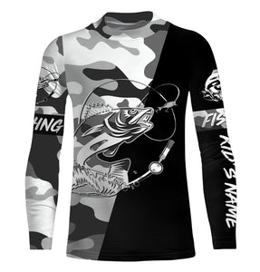 Ice fishing walleye winter camo custom name sun protection long sleeve fishing shirts, walleye jerseys NQS3838