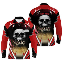 Load image into Gallery viewer, Red and black Bowling skull polo shirts for men custom Bowling ball pins Team League Jerseys NQS6251