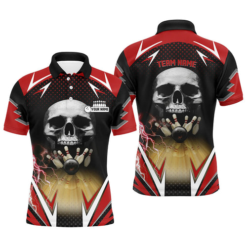 Red and black Bowling skull polo shirts for men custom Bowling ball pins Team League Jerseys NQS6251