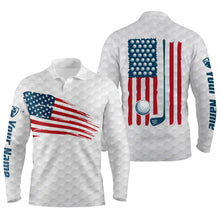 Load image into Gallery viewer, Mens golf polo shirt American flag patriotic golf shirts custom name golf gifts for men | White NQS4002