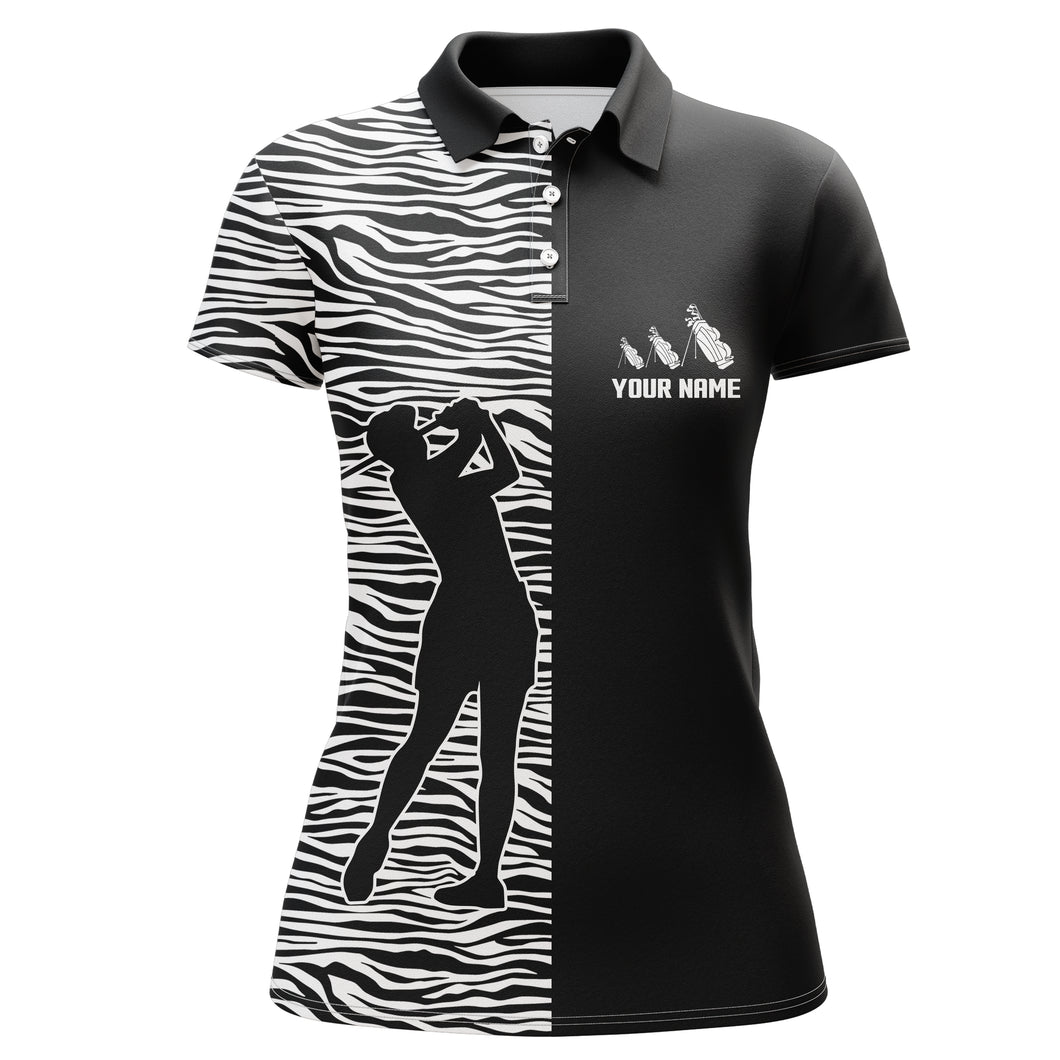 Womens golf polo shirt black and white womens golf shirt custom name gifts for golf lovers NQS4003