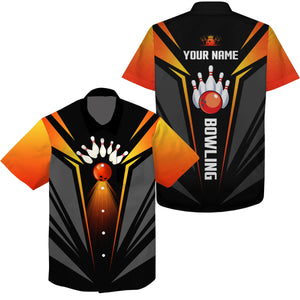 Custom hawaiian bowling shirts bowling ball and pins team shirt, black orange bowl shirts NQS4458