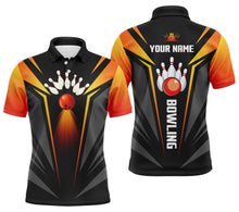 Load image into Gallery viewer, Custom bowling shirts for men bowling ball and pins team shirt, black orange bowl shirts NQS4458
