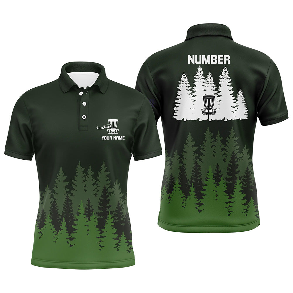 Green tree forest pattern Mens disc golf polo shirts custom team disc golf clothing NQS6926
