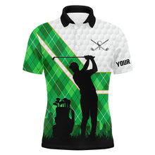 Load image into Gallery viewer, Green argyle pattern white golf ball Mens golf polo shirts custom golfing gifts, best mens golf tops NQS7090
