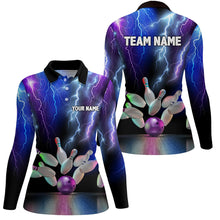 Load image into Gallery viewer, Women bowling polo shirts colorful lightning thunder storm bowling team league jerseys NQS7093