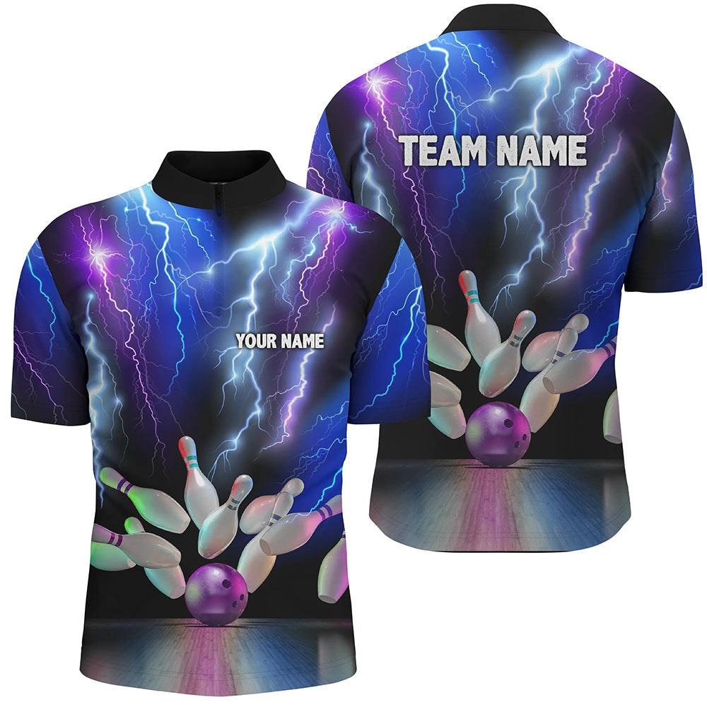 Men's bowling Quarter Zip shirts colorful lightning thunder storm bowling team league jerseys NQS7093