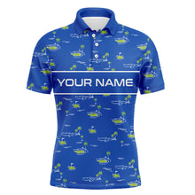 Load image into Gallery viewer, Mens golf polo shirts custom name Golf Course pattern tournament golf polo shirts for men | Blue NQS5082