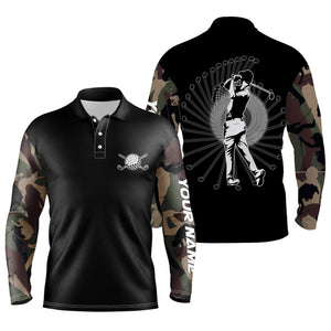 Personalized camo black golf polo shirts for men long sleeve golf shirts cool golf gifts NQS3366