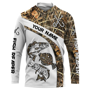 Beautiful Texas Slam Fishing Tattoo Redfish, Speckled Trout, Flounder UV protection quick dry Customize name long sleeves UPF 30+ - NQS765