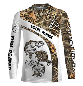 Beautiful Texas Slam Fishing Tattoo Redfish, Speckled Trout, Flounder UV protection quick dry Customize name long sleeves UPF 30+ - NQS765